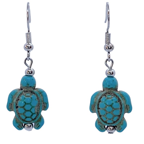Jewelry - Beaded Dangle Earrings Turquoise Turtle